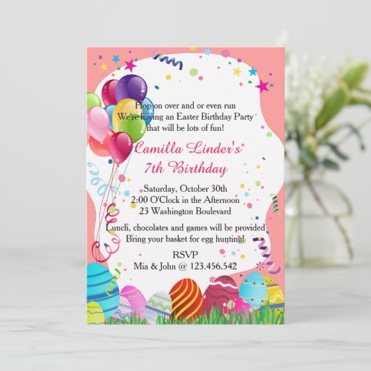 Paaszondagochtend roze uitnodiging (Staand voorkant)