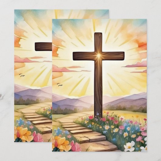 Paaszonsopgang, waterverf kunst, feestdagenkaart (Voorkant / Achterkant)