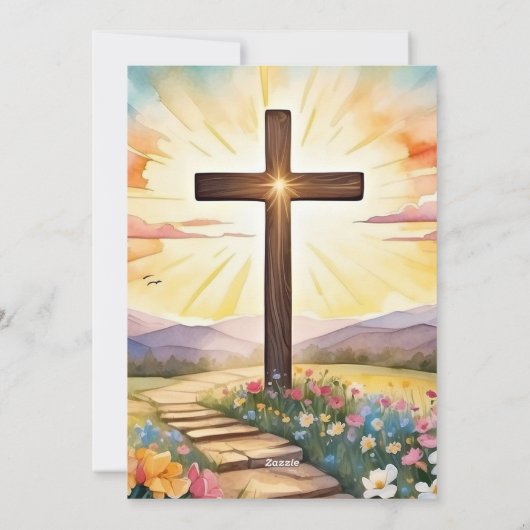 Paaszonsopgang, waterverf kunst, feestdagenkaart (Achterkant)