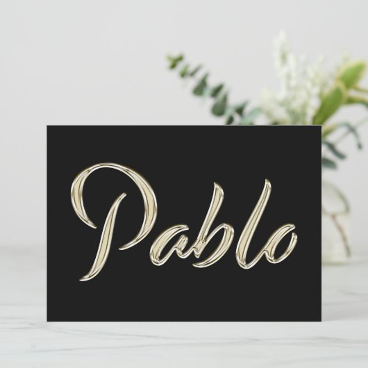 Pablo Name white gold Handwriting Karte Kaart (Staand voorkant)