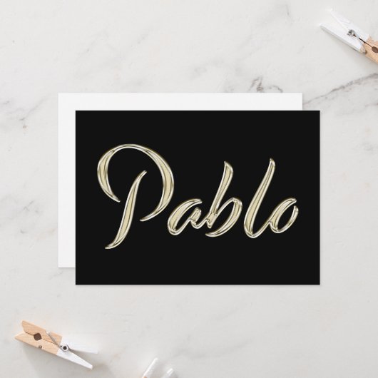 Pablo Name white gold Handwriting Karte Kaart (Voorkant / Achterkant in situ)