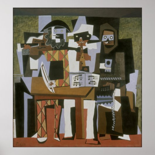 Pablo Picasso - De drie muzikanten Poster (Voorkant)