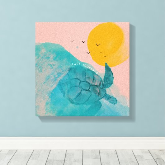 Pace Yourself Zee Turtle Inspirerend Beach House Canvas Afdruk (Insitu (Houten vloer))