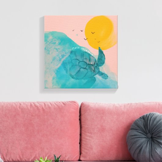 Pace Yourself Zee Turtle Inspirerend Beach House Canvas Afdruk (Insitu (Woonkamer))
