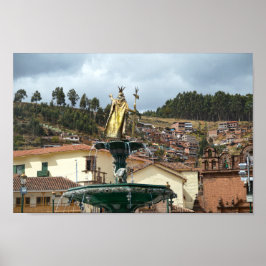 Pachacuti-standbeeld in Cusco, Peru Poster