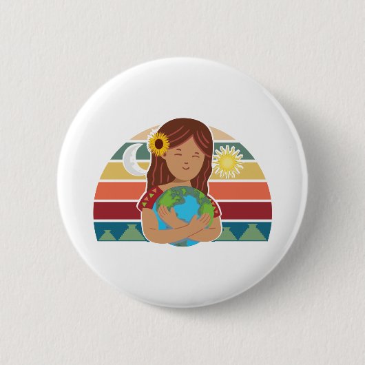 Pachamama Earth Moeder in God Zonnebloem Ronde Button 5,7 Cm (Voorkant)