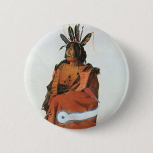 Pachtuwa-Chta, Arikara krijgersportret door Bodmer Ronde Button 5,7 Cm