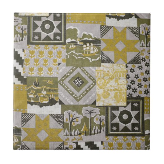 Pachwork Quilt Ceramic Tegel Tegeltje (Voorkant)