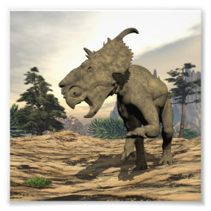 Pachyrhinosaurus dinosaur roaring - 3D rendering Foto Afdruk