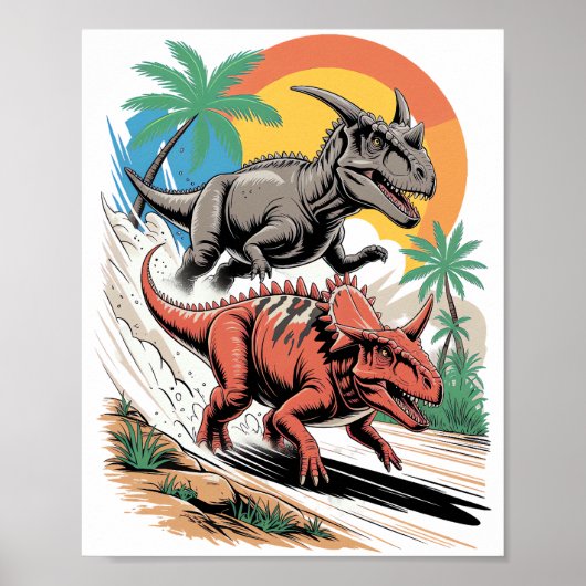 Pachyrhinosaurus passeert een Carnotaurus Poster (Voorkant)