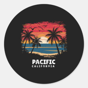 Pacific Beach California Surfboarder Palmboom Souv Ronde Sticker