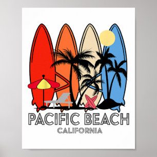 Pacific Beach Californië Retro Surfplank Vintage  Poster
