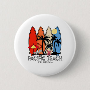 Pacific Beach Californië Retro Surfplank Vintage  Ronde Button 5,7 Cm