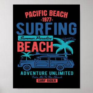 Pacific Beach Californië surfen in vintage stijl Poster