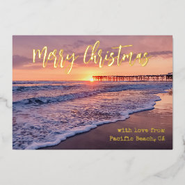 Pacific Beach Ocean Pier Sunset San Diego Folie Feestdagenkaart