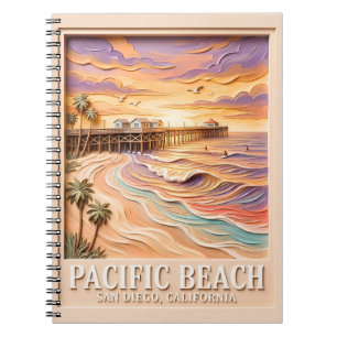 Pacific Beach San Diego 3D Textuur Surfing Reizen Notitieboek