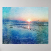 Pacific Beach Sunset Waterverf Poster (Voorkant)
