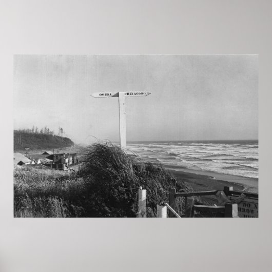 Pacific Beach, WA - Sign Miles to China Poster (Voorkant)