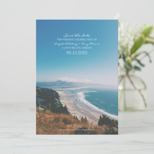 Pacific Coast Beach Wedding Save the Date (Staand voorkant)