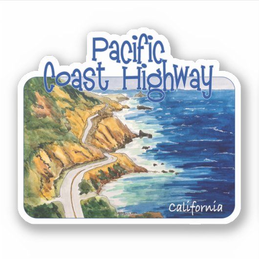 Pacific Coast Highway 1, California Sticker (Voorkant)