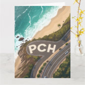 Pacific Coast Highway Aerial Travel Art Kaart (Gele Bloem)
