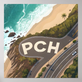 Pacific Coast Highway Aerial Travel Art Poster