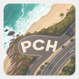 Pacific Coast Highway Aerial Travel Art Vierkante Sticker