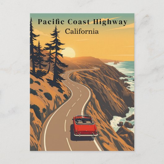 Pacific Coast Highway California Retro Coastal Briefkaart (Voorkant)
