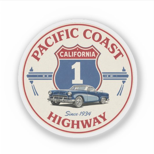 pacific coast highway CLASSICCAR california route Sticker (Voorkant)