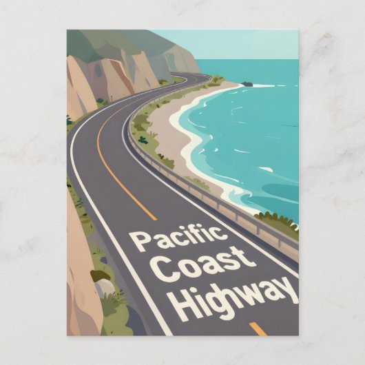 Pacific Coast Highway Grafische Reis Kunst Briefkaart (Voorkant)