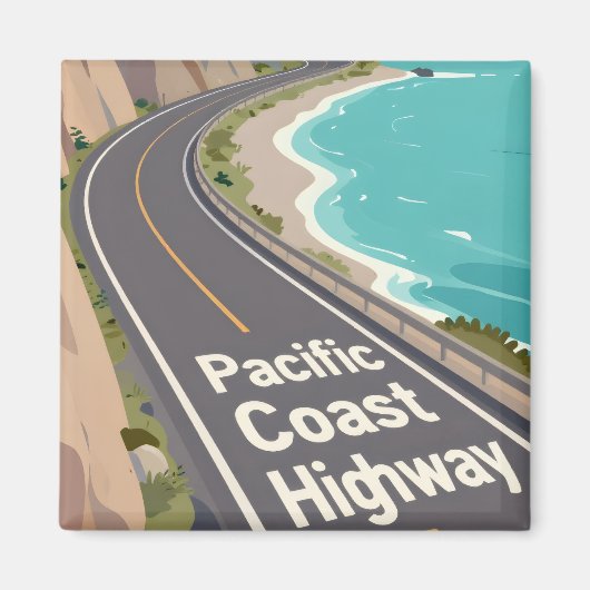 Pacific Coast Highway Grafische Reis Kunst Magneet (Voorkant)