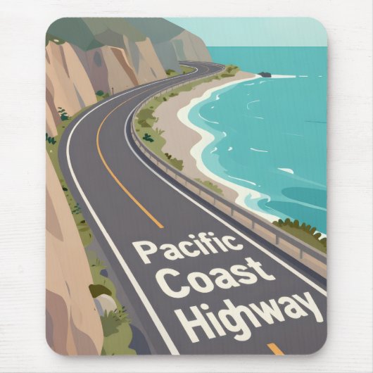 Pacific Coast Highway Grafische Reis Kunst Muismat (Voorkant)