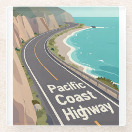 Pacific Coast Highway Graphic Travel Art Glazen Onderzetter