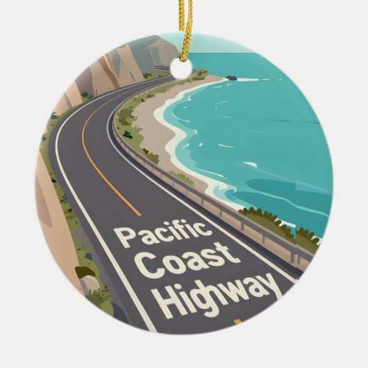 Pacific Coast Highway Graphic Travel Art Keramisch Ornament (Voorkant)