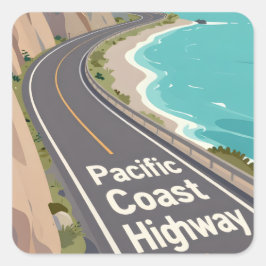Pacific Coast Highway Graphic Travel Art Vierkante Sticker