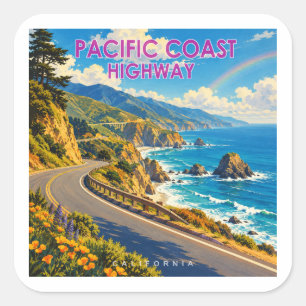 Pacific Coast Highway Regenboog Vierkante Sticker