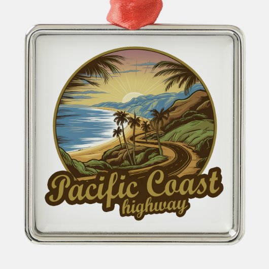 Pacific Coast Highway Retro Metalen Ornament (Voorkant)