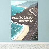 Pacific Coast Highway Retro Reis Kunst Canvas Afdruk (Insitu (Houten vloer))