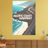 Pacific Coast Highway Retro Reis Kunst Canvas Afdruk (Insitu (Woonkamer))