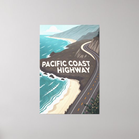 Pacific Coast Highway Retro Reis Kunst Canvas Afdruk (Voorkant)
