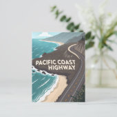 Pacific Coast Highway Retro Reis Kunst Feestdagenkaart (Staand voorkant)