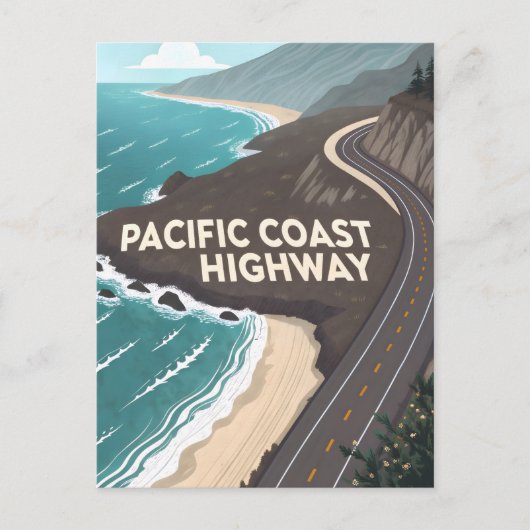 Pacific Coast Highway Retro Reis Kunst Feestdagenkaart (Voorkant)