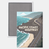Pacific Coast Highway Retro Reis Kunst Magneet (Voorkant / Achterkant)