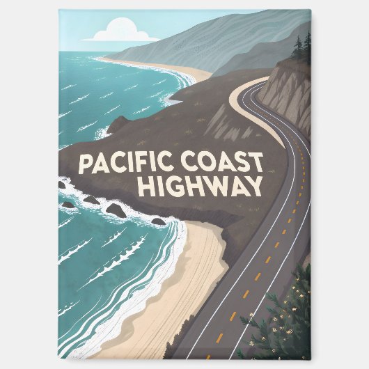 Pacific Coast Highway Retro Reis Kunst Magneet (Voorkant)