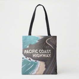 Pacific Coast Highway Retro Travel Art Tote Bag