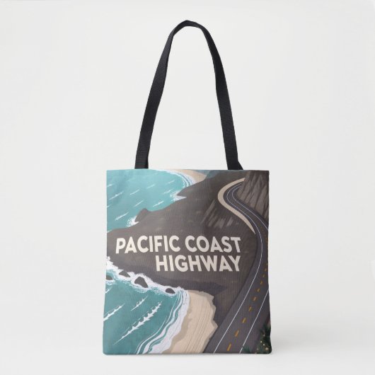 Pacific Coast Highway Retro Travel Art Tote Bag (Voorkant)