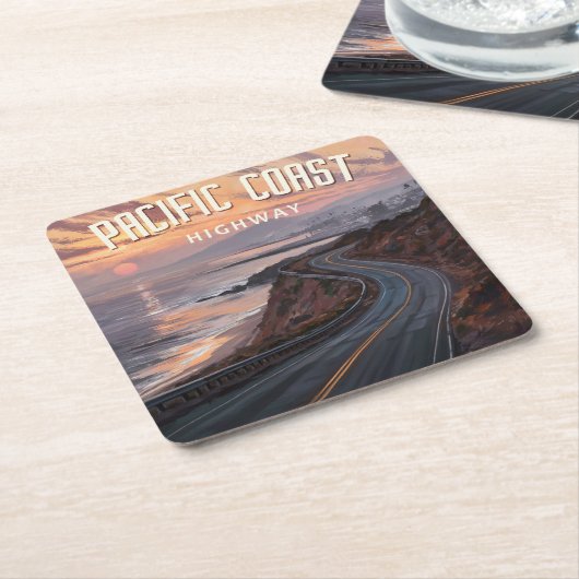 Pacific Coast Highway zonsondergang Kartonnen Onderzetters (Schuin)