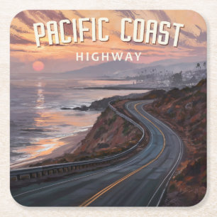 Pacific Coast Highway zonsondergang Kartonnen Onderzetters