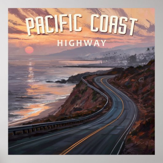 Pacific Coast Highway zonsondergang Poster (Voorkant)
