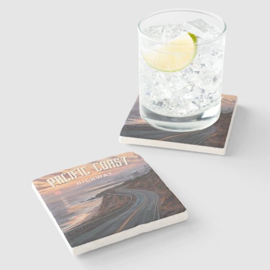 Pacific Coast Highway zonsondergang Stenen Onderzetter (Zijkant)
